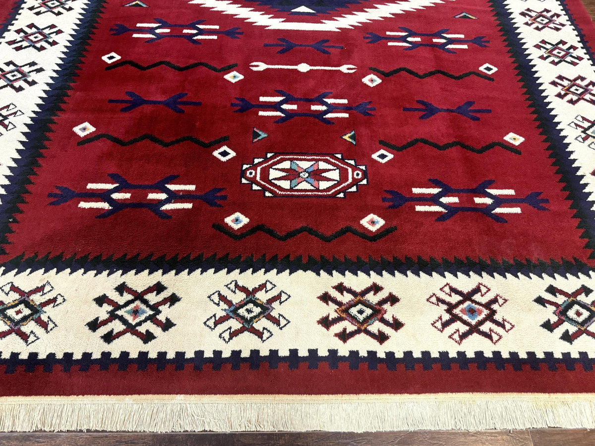 Belgium Power Loomed Rug 8x11, Navajo Native American Design, Dark Red and Ivory, Tribal Rug, Bohemian Carpet - Jewel Rugs, view 6