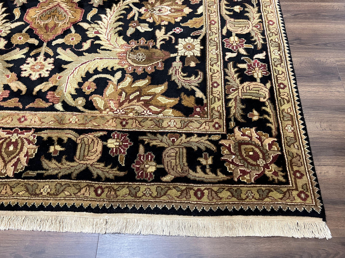 Indo Mahal Sultanabad Rug 8x11, Vintage Indian Oriental Carpet, Wool Handmade Floral Rug 8 x 11 ft, Black Beige Tan, Large Flowers Allover - Jewel Rugs, view 10