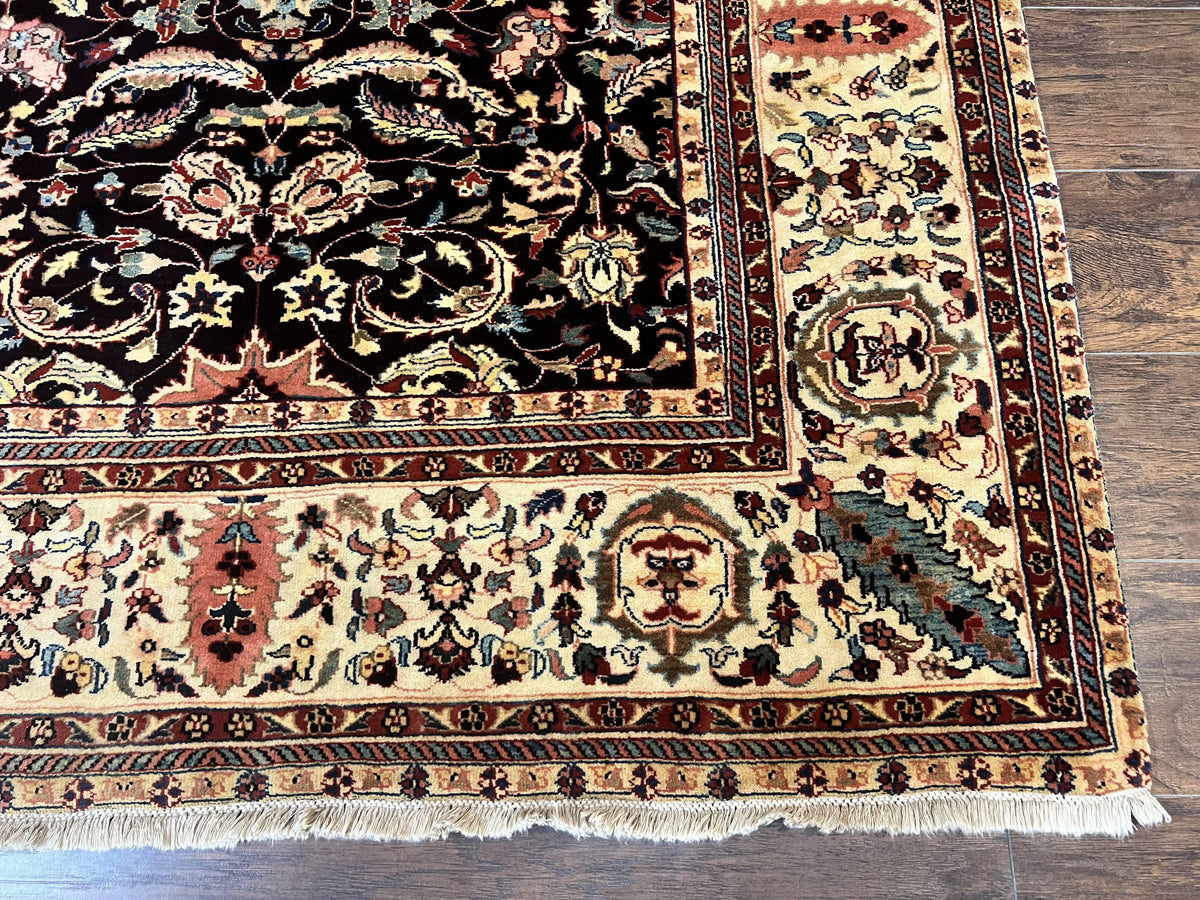 Indo Persian Rug 5x15, Wide Runner Rug 5 x 15 ft, Wool Hand Knotted Vintage Carpet, Black & Cream, Floral Allover Long Oriental Rug - Jewel Rugs, view 9