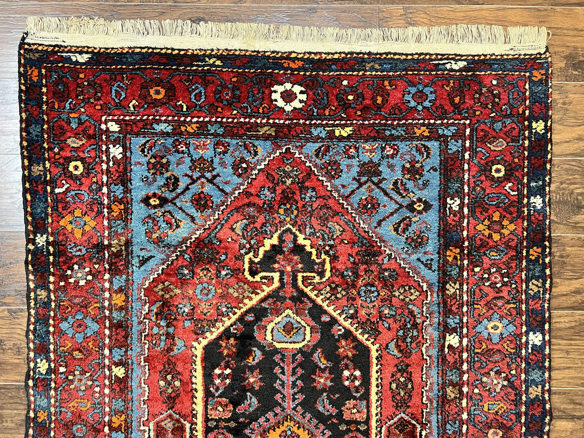 Antique Persian Tribal Rug 4x7, Wool Handmade 1920s Carpet, Red Blue, Persian Hamadan Rug - Jewel Rugs, view 3