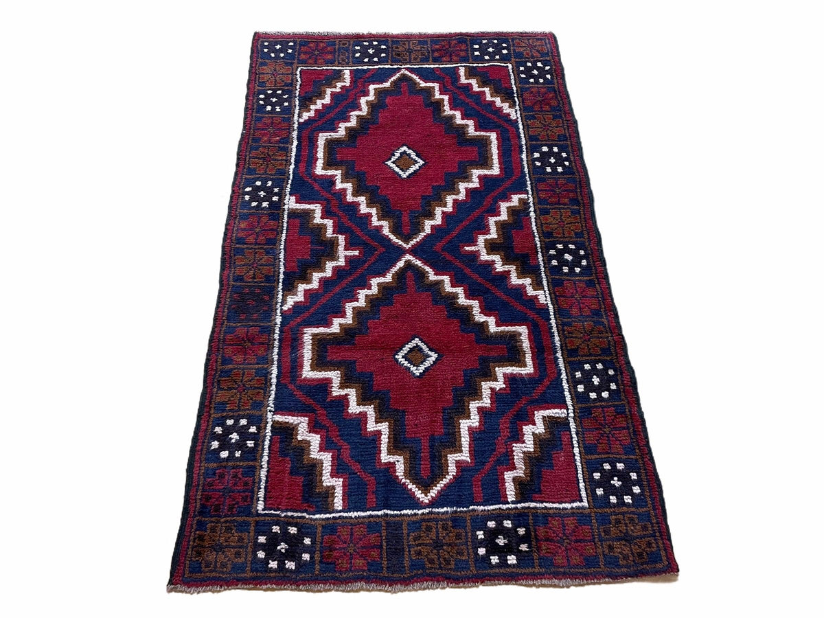 3 X 5 Vintage Handmade Tribal Wool Rug Balouchi Rug Afghan Rug Red Beige Nice - Jewel Rugs, view 2
