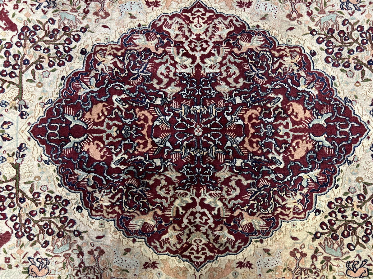 Rare Antique Indian Agra Rug, Early 20th Century Indian Carpet, Animal and Angel Motifs, Hunting Scene, Collectible Oriental Carpet, Wow - Jewel Rugs, view 5