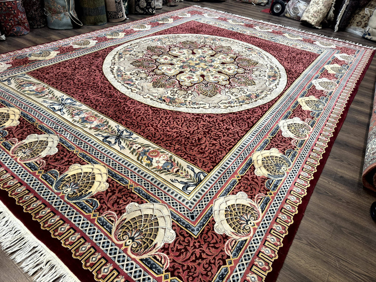 Wonderful Aubusson Rug 10x14, Red Maroon, Elegant, Fine 200 KPSI - Jewel Rugs, view 2