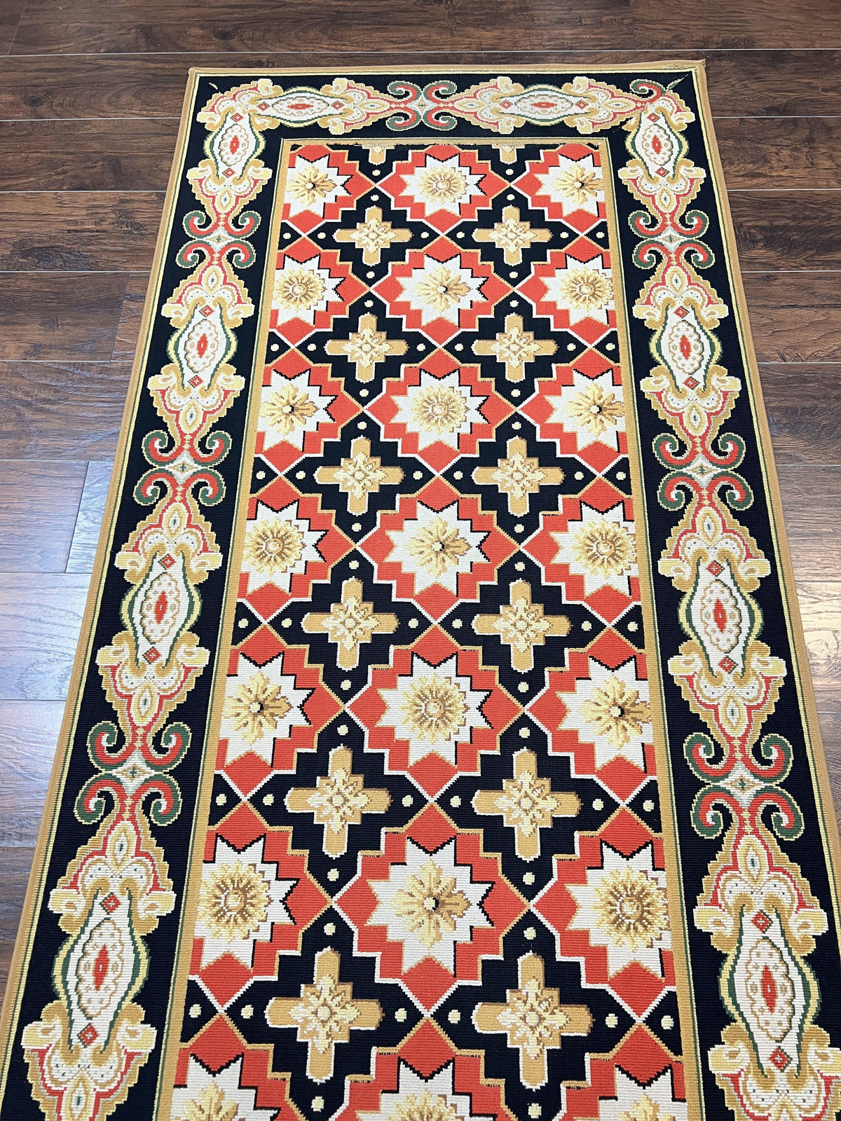 Vintage Runner Rug 3.5 x 14, Long Runner Rug, Stark Custom Made Carpet, European Design, Red Black Ivory Tan, Long Rug for Hallway - Jewel Rugs, view 12
