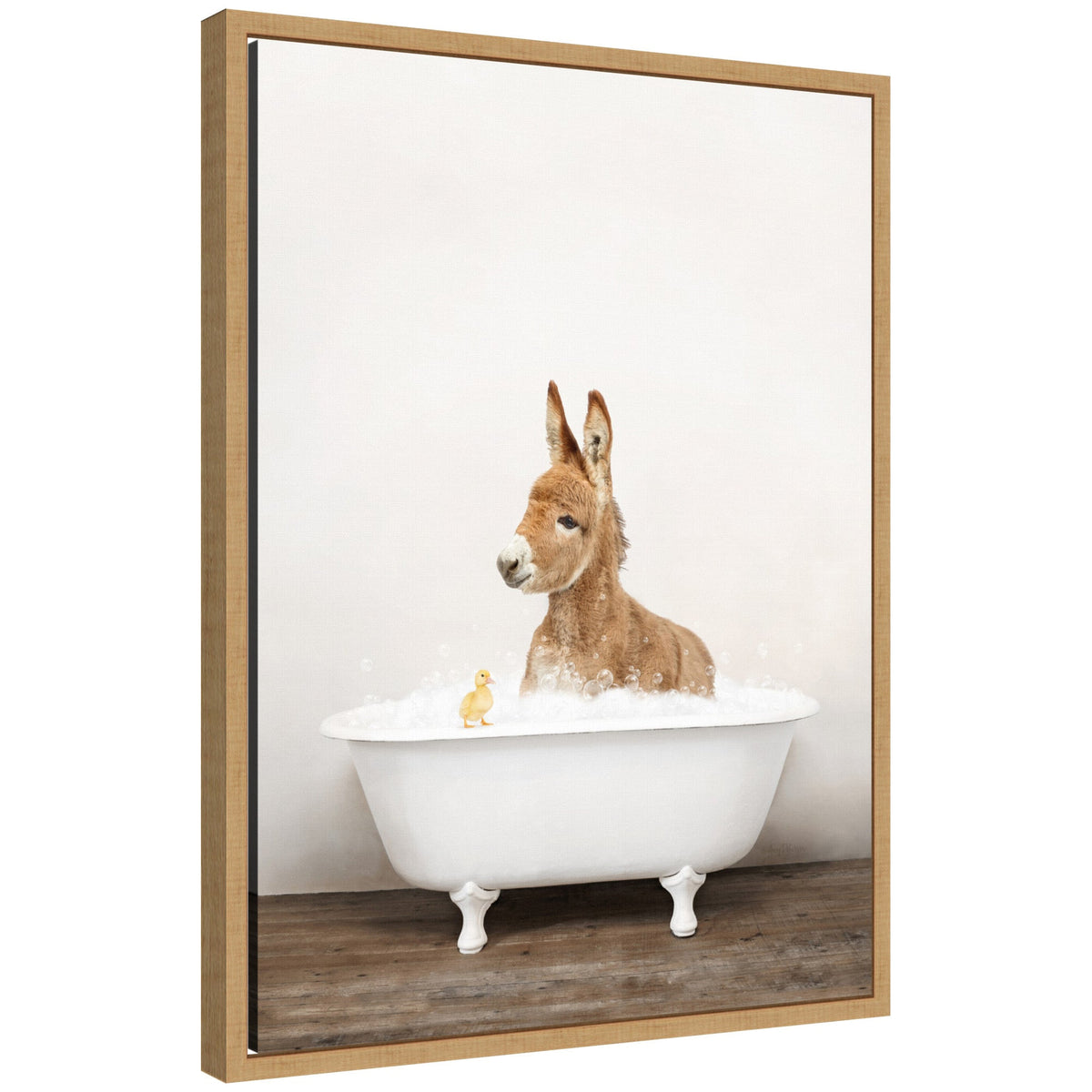 Sylvie Baby Donkey in Rustic Bathtub Framed Canvas by Amy Peterson