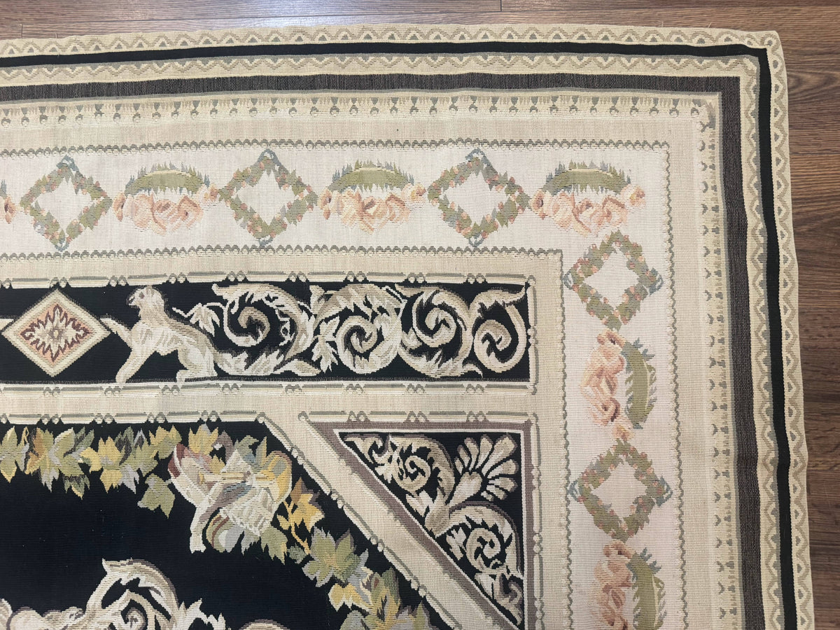 Aubusson Rug 6x8, European Design, Lion Pictorials, Black - Jewel Rugs, view 8