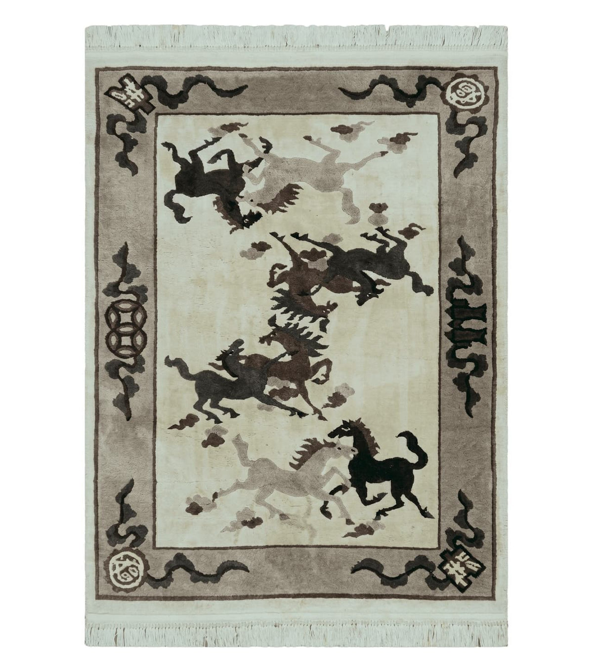 4' X 6' Modern Tibetan Nepal Art Deco Chinese Hand Knotted Wool Rug Horses Nice - Jewel Rugs