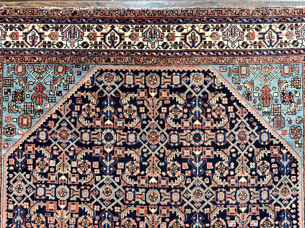 Antique Persian Rug 5 x 6.7, Navy Blue & Ivory, Handmade Persian Wool Carpet, Hamadan Angelas Rug - Jewel Rugs, view 4