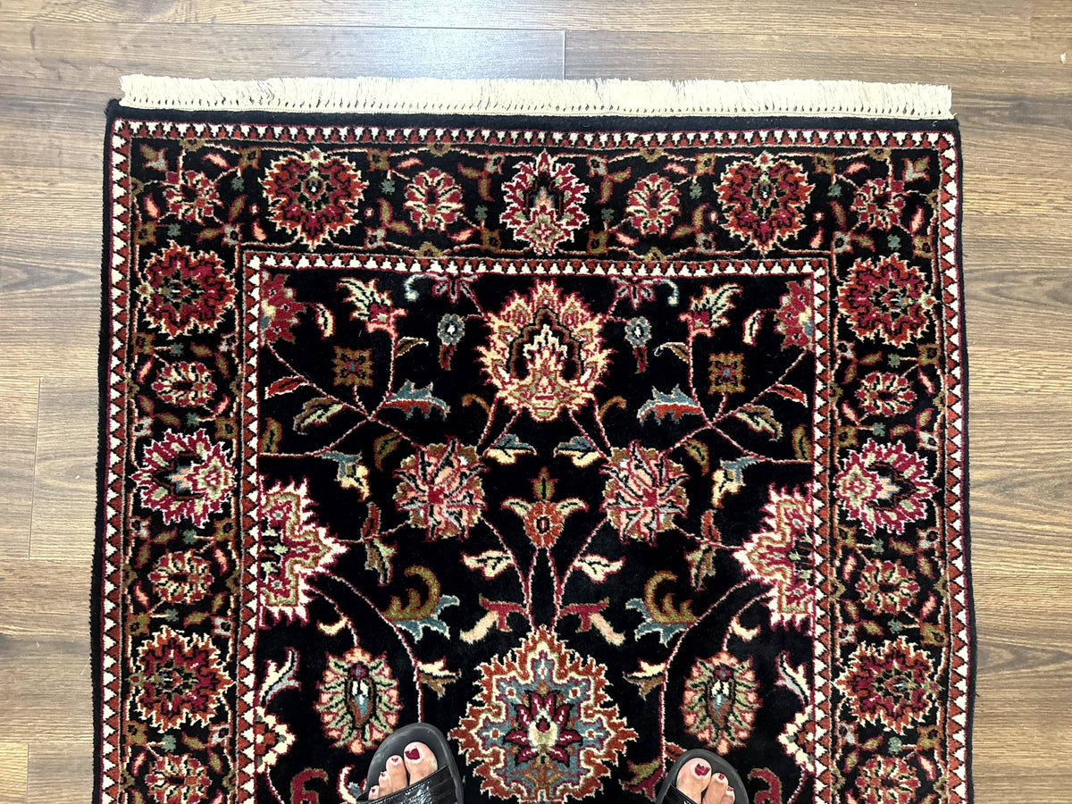 Indo Persian Sarouk Rug 3x5, Black Traditional Oriental Carpet - Jewel Rugs, view 4