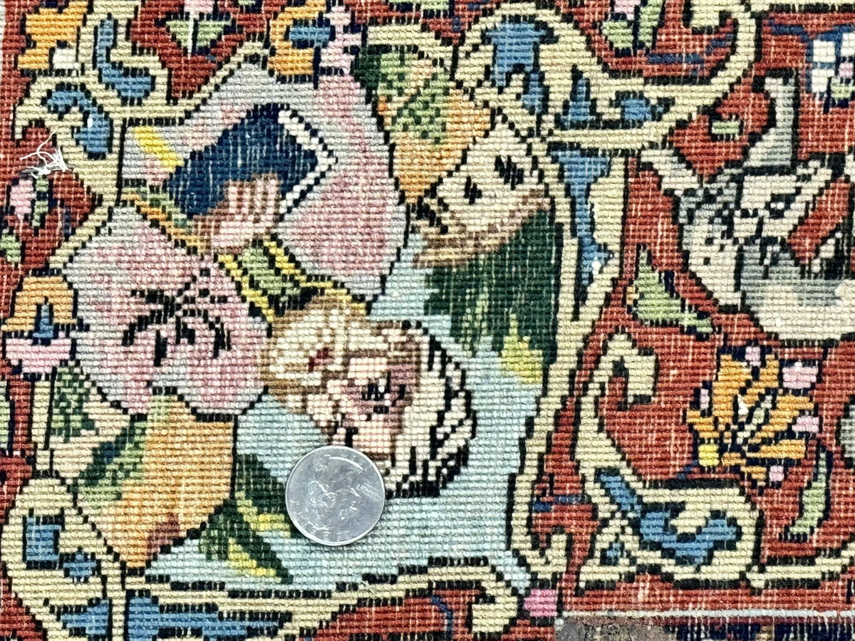 Wonderful Persian Kashan Pictorial Rug 4.7 x 6.5, Persian Rug for Wall Hanging, Handmade Antique Wool Carpet Animal Motifs Poetry Lovers, 240 KPSI - Jewel Rugs, view 11