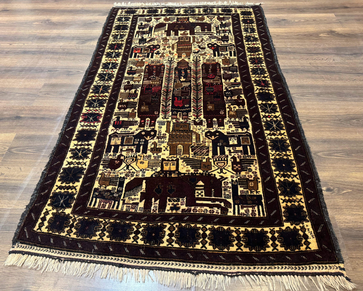 Persian Baluch Tribal Rug 4x6, Human and Bird Pictorials, Vintage, Wool, Collectible - Jewel Rugs, view 4