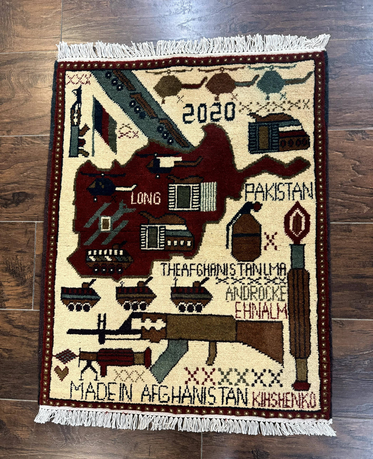 Afghan War Rug 2 x 2.6, Guns Tanks Helicopters - Jewel Rugs, view 2