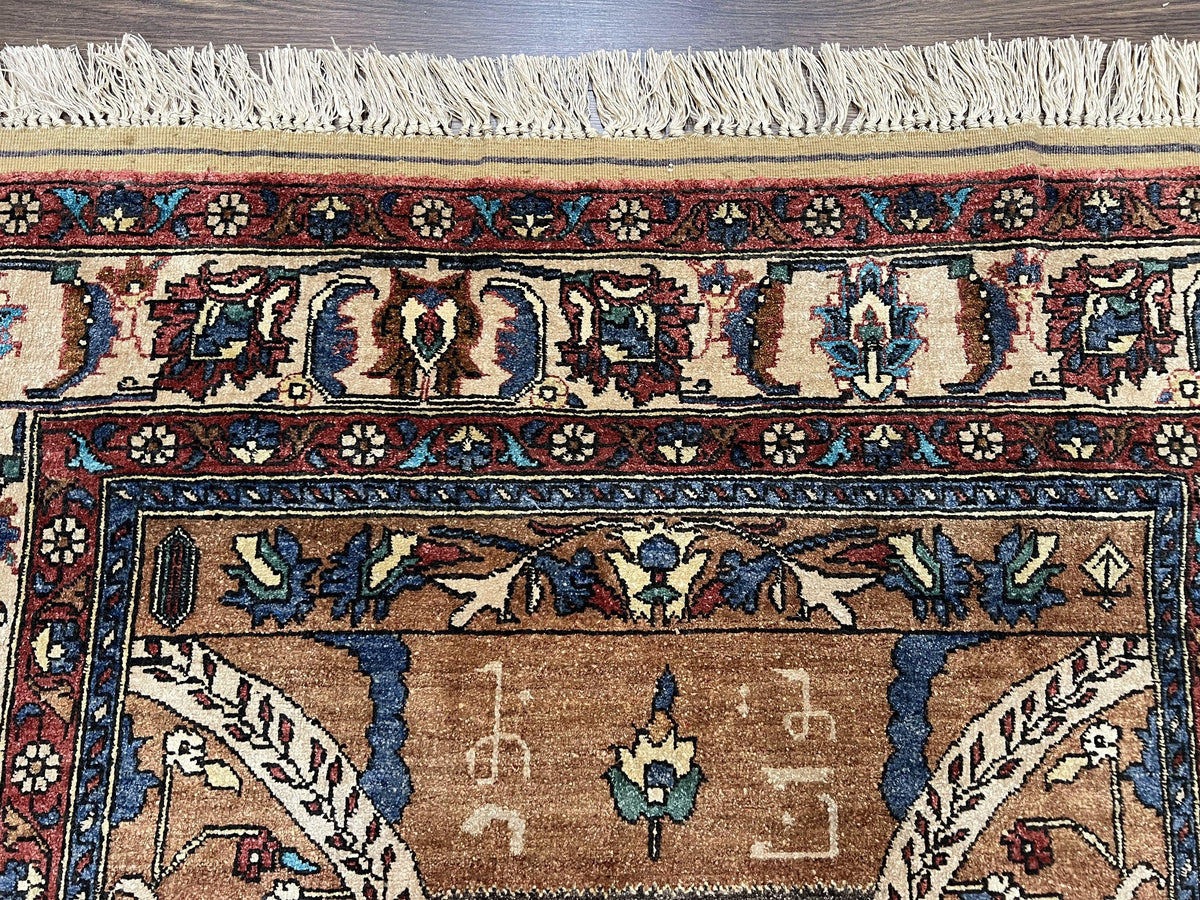 Unique Afghan Silk Rug 4x6, Hunting Pattern Animal Motifs, Light Brown and Cream, Persian Handwritten Poetry, Fine 1940s Oriental Carpet Wow - Jewel Rugs, view 4