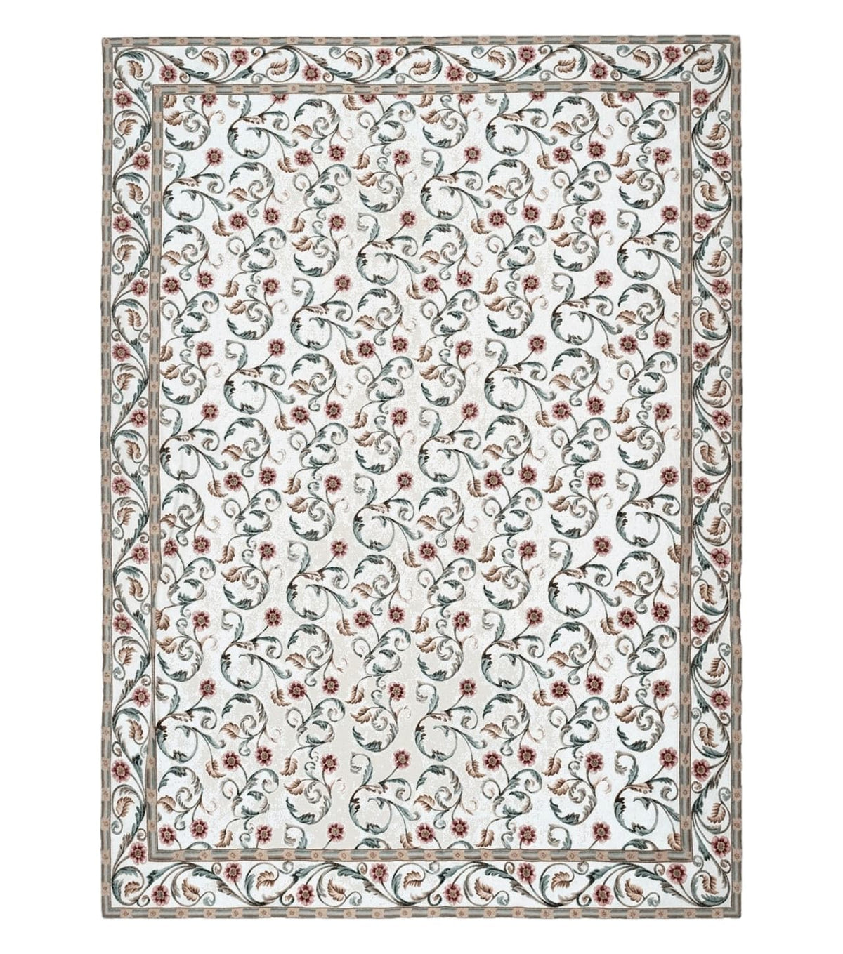 Needlepoint Rug 9x12, European Aubusson Design, Floral Allover Garden Pattern, New Needlepoint Area Rug, Ivory Rug, Hand Woven, Flatweave - Jewel Rugs