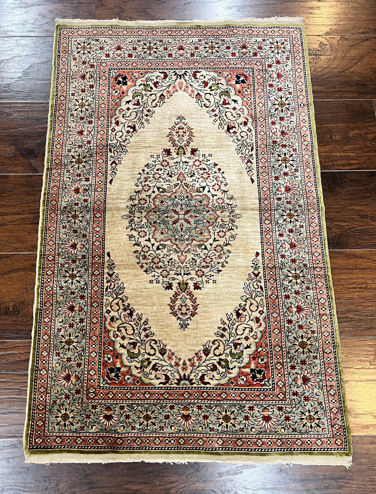 Silk Turkish Kayseri Rug 2x3, Very Finely Hand Knotted, Semi Open Field, Vintage, Silk Pile on Silk Foundation, 300 KPSI - Jewel Rugs, view 2