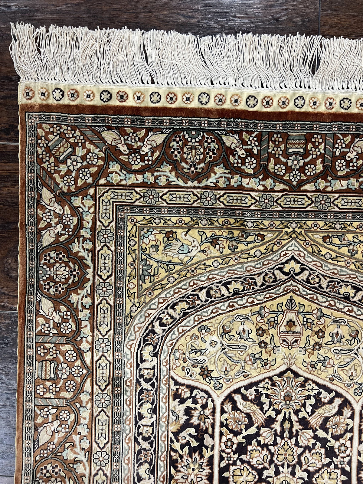Turkish Silk Hereke Rug 2x3, Floral Vase Tree of Life Birds, Silk Pile on Silk Foundation, Vintage Oriental Carpet, Very Fine, Signature - Jewel Rugs, view 7