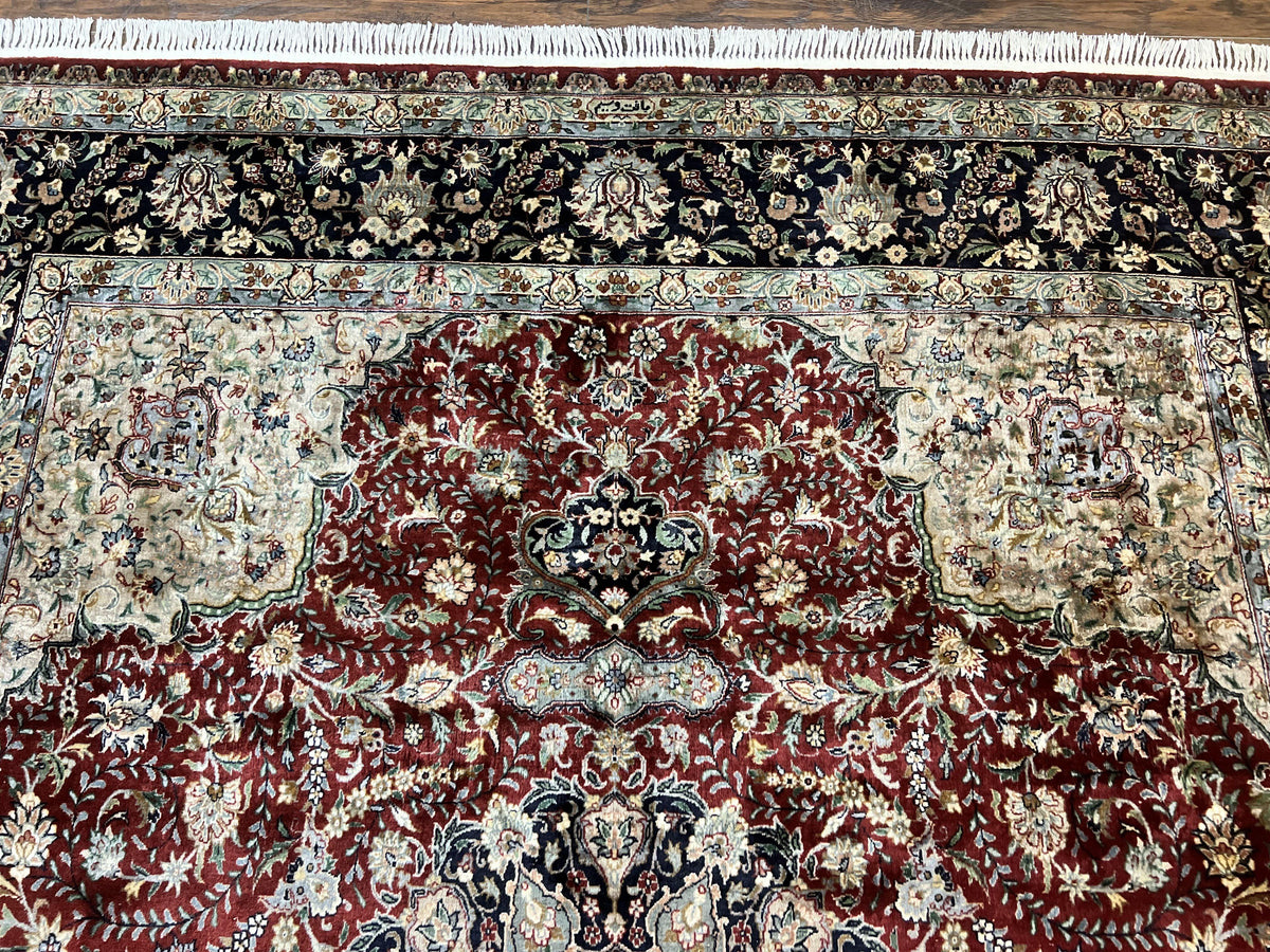 Pak Persian Rug 8x10, Wool Hand Knotted Vintage Carpet, Dark Red & Navy Blue, Dome Design Floral Medallion Rug, 8 x 10 Oriental Rug - Jewel Rugs, view 3