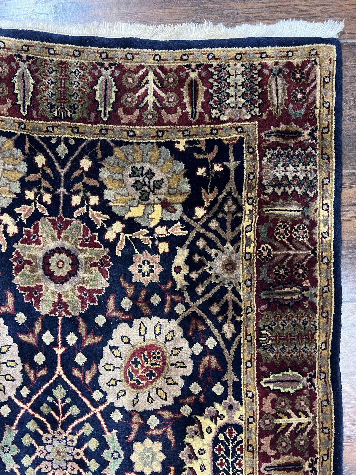 Indo Persian Runner 2.8 x 18, Long Skinny Hallway Wool Runner Rug, Hand Knotted Vintage Floral Allover Traditional Runner Dark Blue Burgundy - Jewel Rugs, view 6