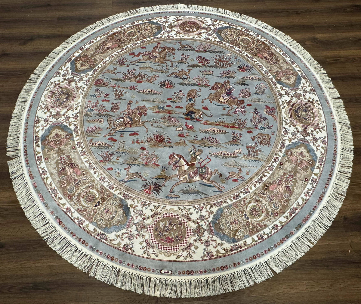 Round Silk Rug 6x6, Hunting Design, Bamboo Silk, Animal Pictorials - Jewel Rugs, view 2