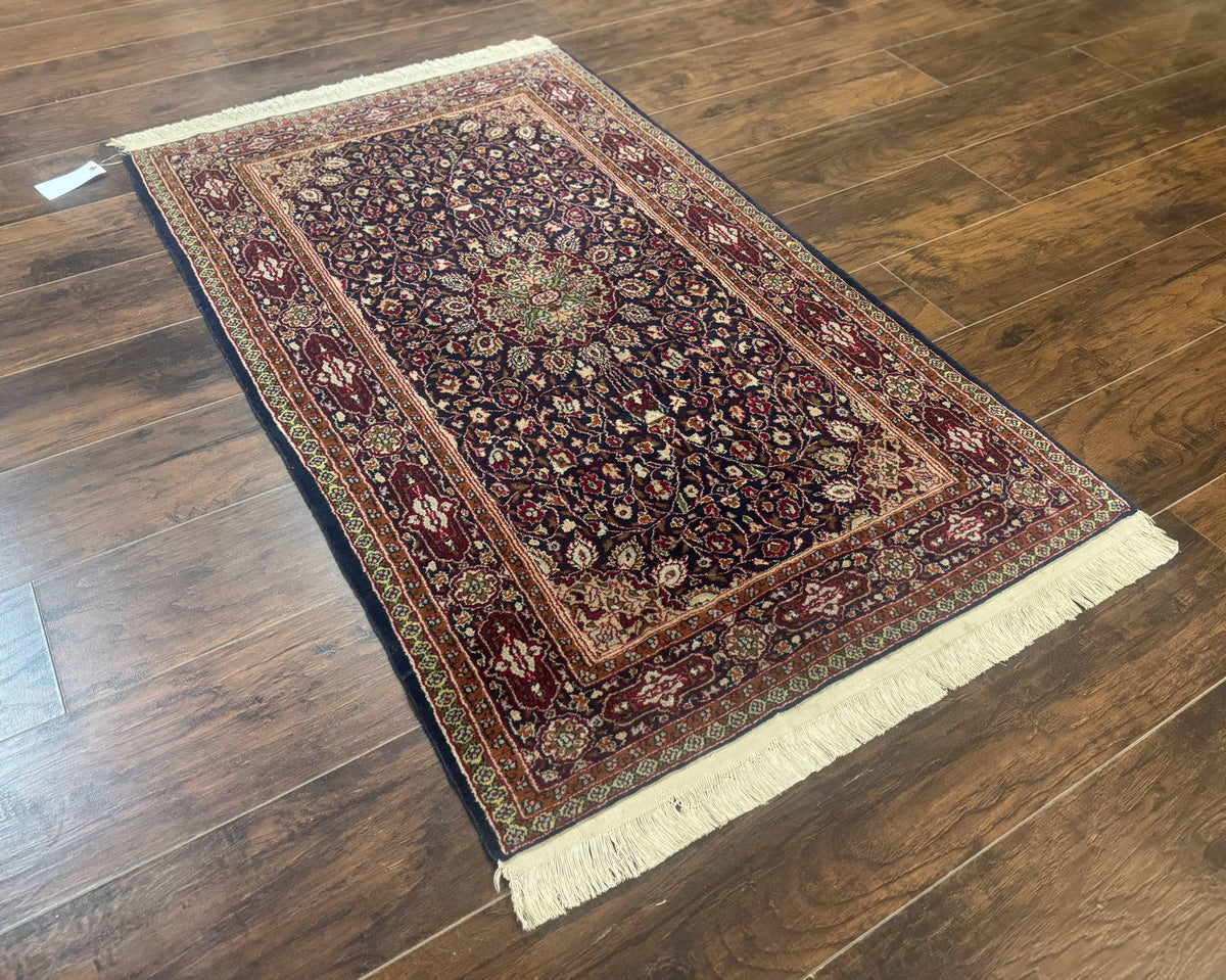 Indo Kashmiri Rug 3x5, Navy Blue, Very Fine 400 KPSI, Pair B - Jewel Rugs, view 3