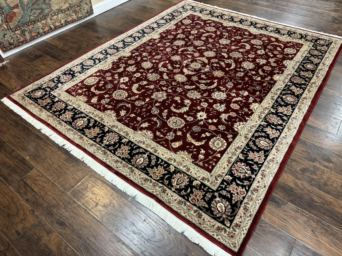 Maroon Persian Area Rug 8x10, Floral Allover, Pak Persian, Wool and Silk Highlights, Traditional Oriental Carpet - Jewel Rugs, view 3