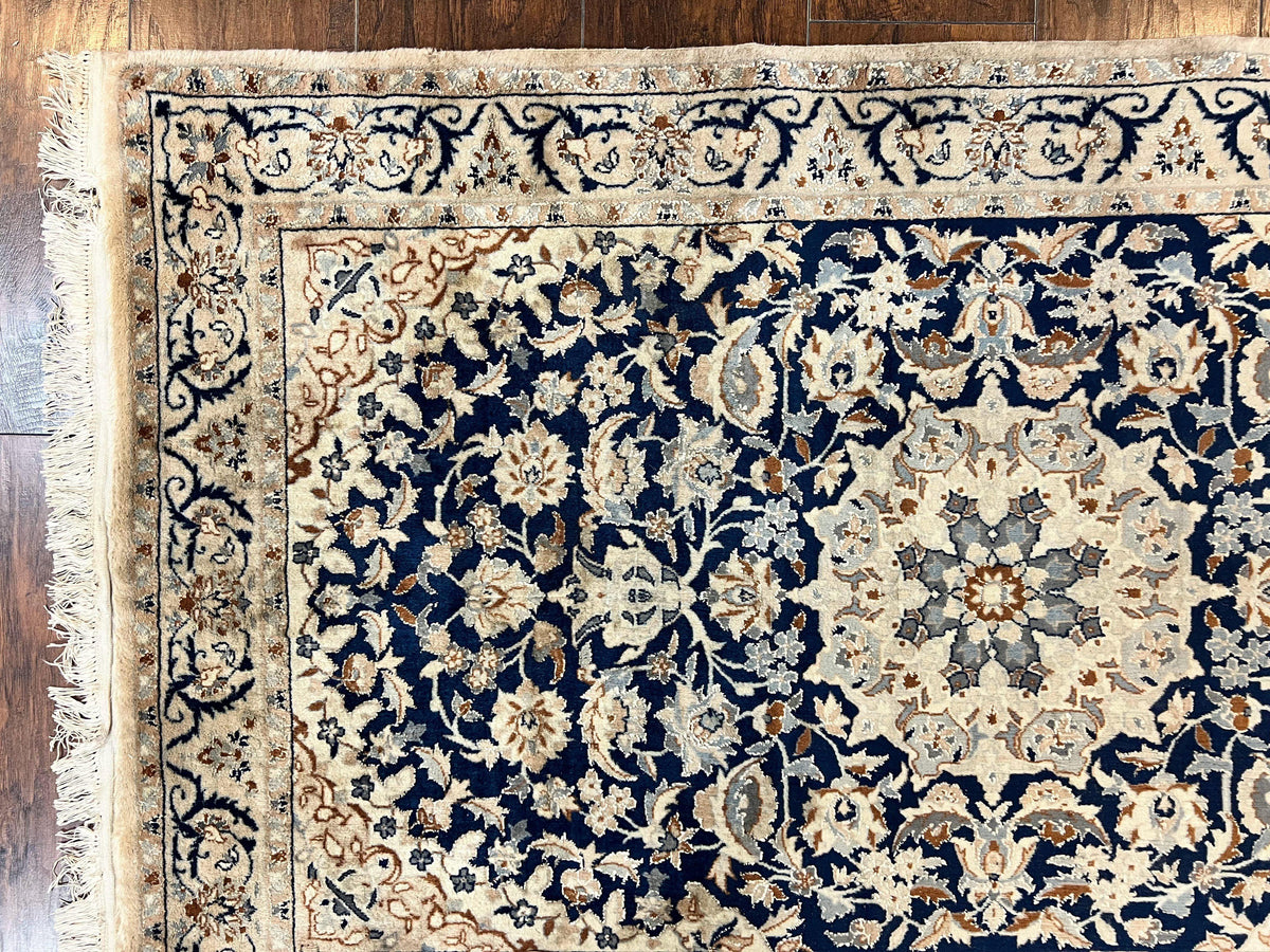 Persian Nain Rug 3x5, Floral Medallion Oriental Carpet, Very Fine Hand Knotted Handmade Wool and Silk Highlights Rug, Vintage Semi Antique - Jewel Rugs, view 7