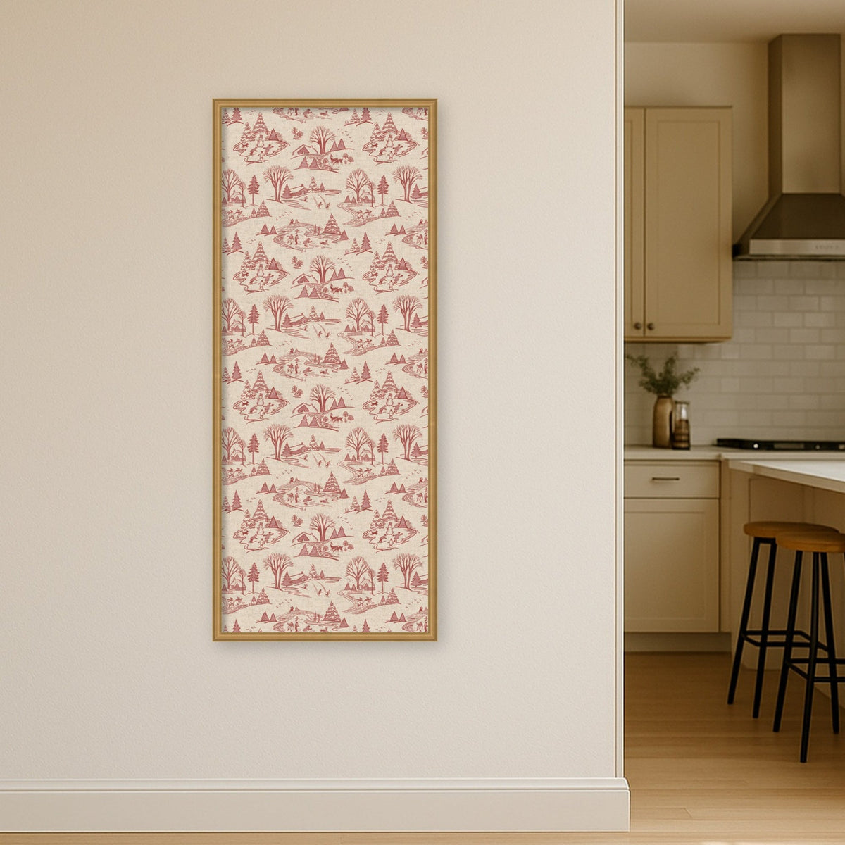 Kate and Laurel Framed Fabric Pinboard Wonderland Red Toile