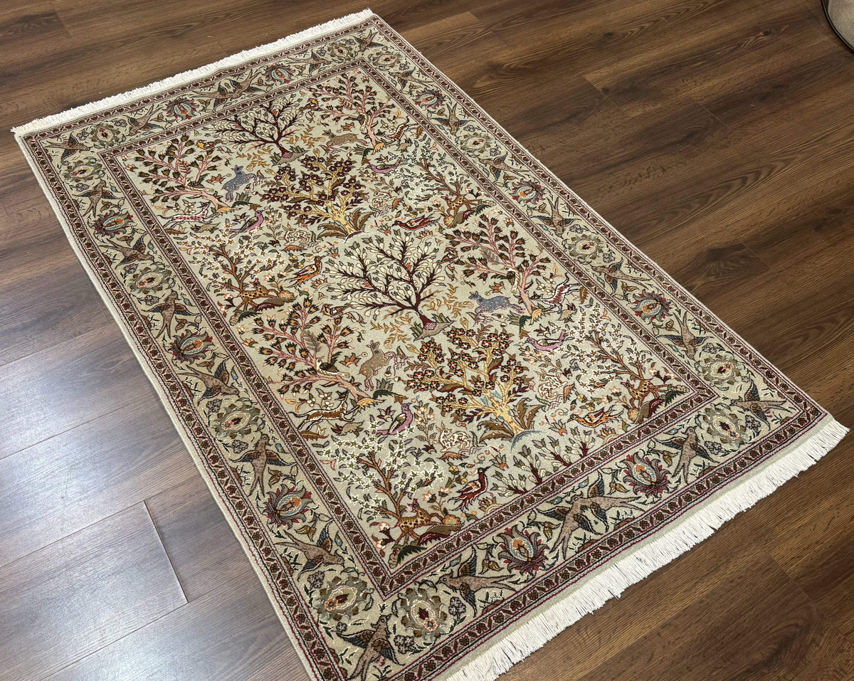 Wonderful Persian Tabriz Rug 3x5, Tree of Life, Animal Pictorials, Birds, Wool & Silk Highlights, Fine 330 KPSI - Jewel Rugs, view 13