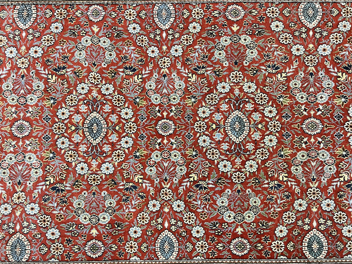 Red Persian Qum Rug 5 x 7.6, Hand Knotted Vintage Wool Fine Carpet 270 KPSI, Floral Allover - Jewel Rugs, view 4