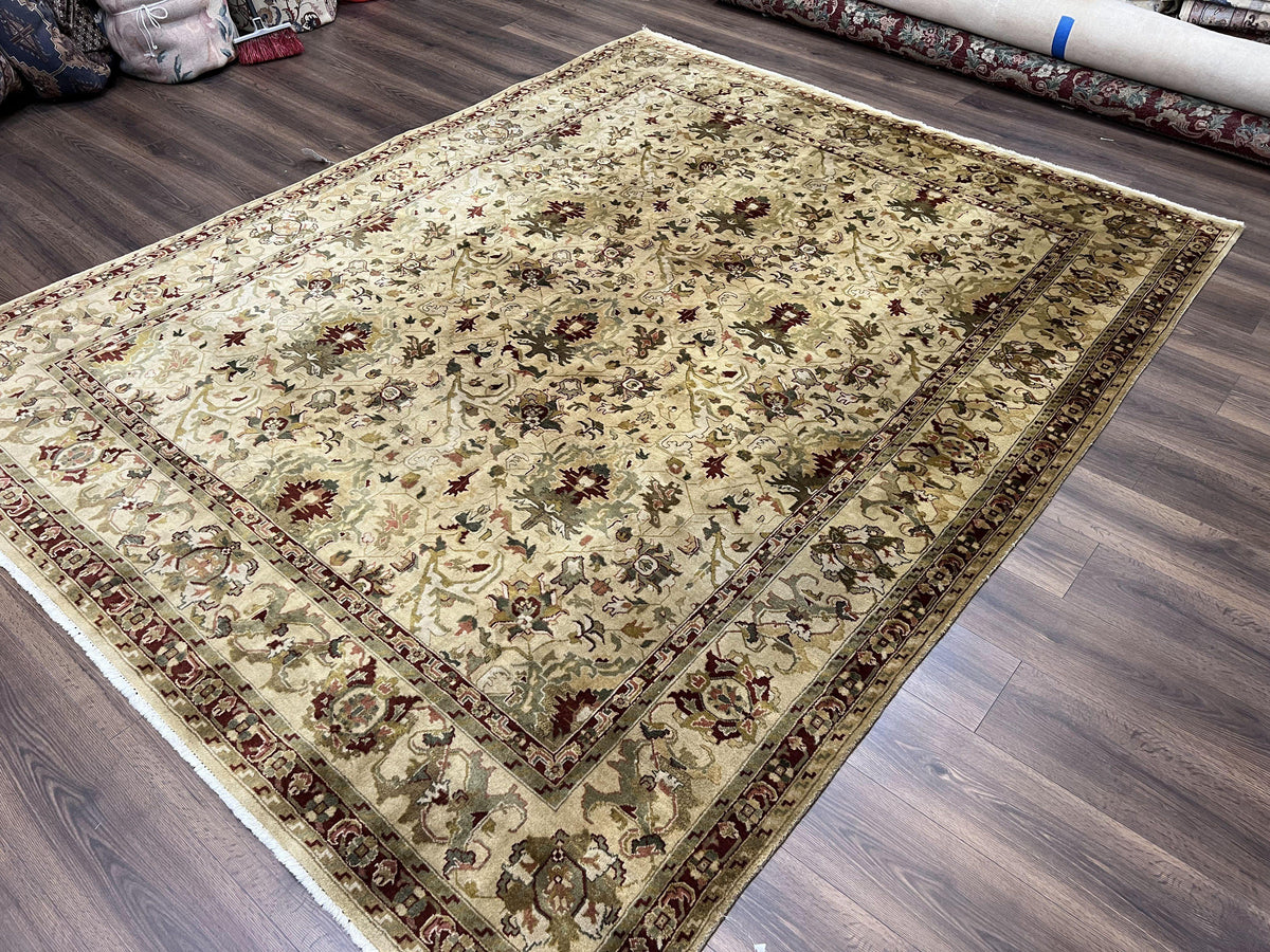 Indian Mahal Rug 8x10, Allover Floral Mahal Oriental Carpet 8 x 10, Handmade Hand Knotted Wool Rug, Indo Persian Area Rug, Tea-Washed Tan - Jewel Rugs, view 3