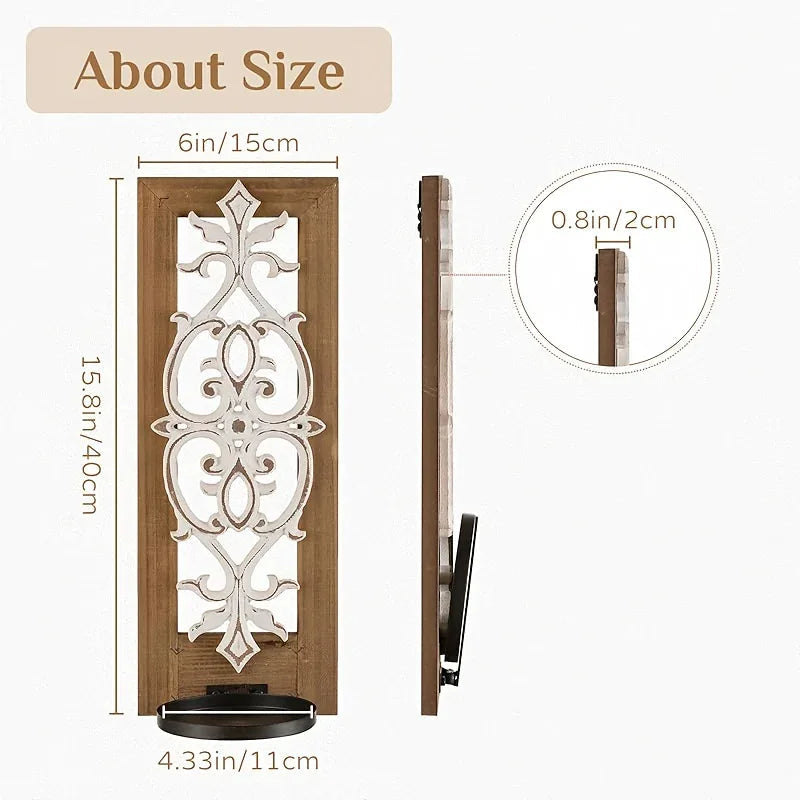 Candle Sconces - Rustic Wood Brown Wall — House of Avana, view 2 of 14
