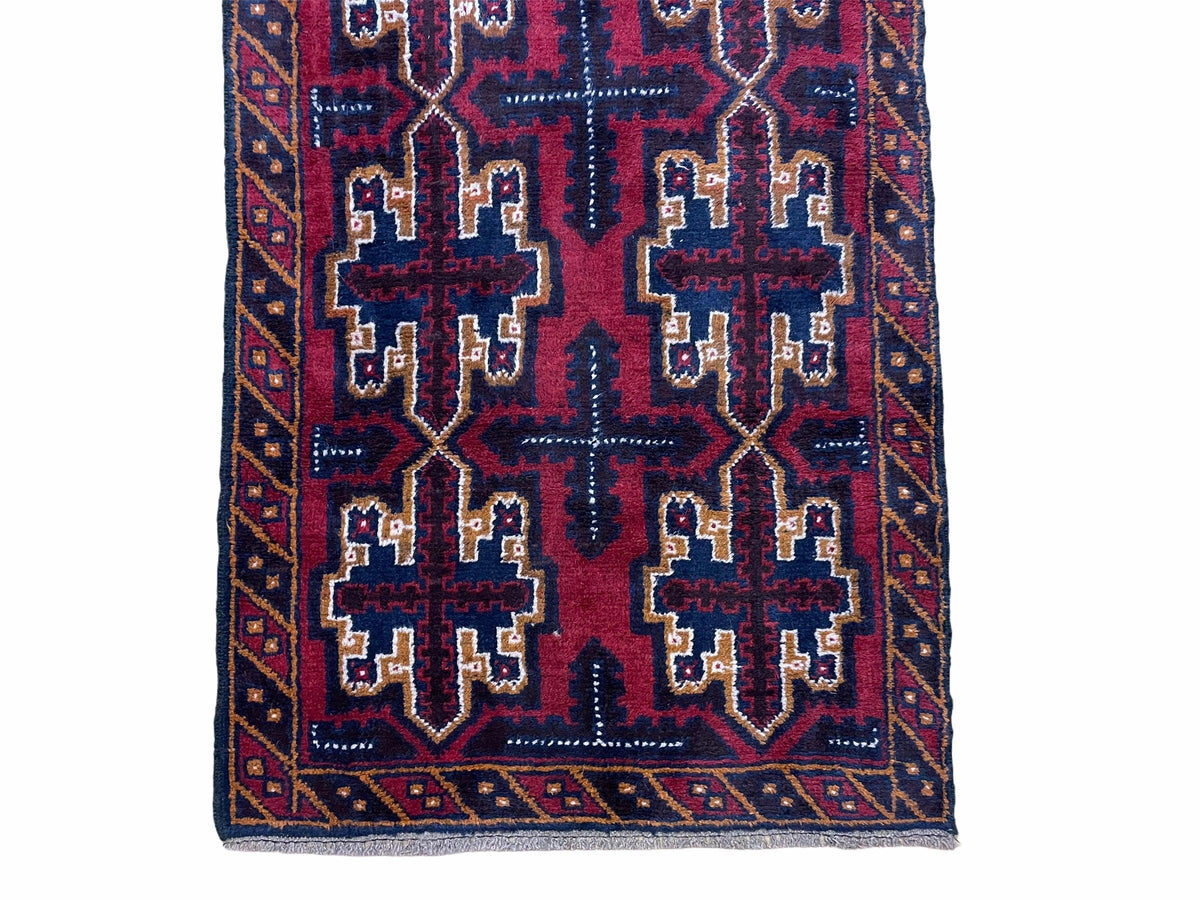 2' 7" X 4' 6" Vintage Handmade Tribal Wool Rug Balouchi Rug Afghan Rug Red Blue - Jewel Rugs, view 6
