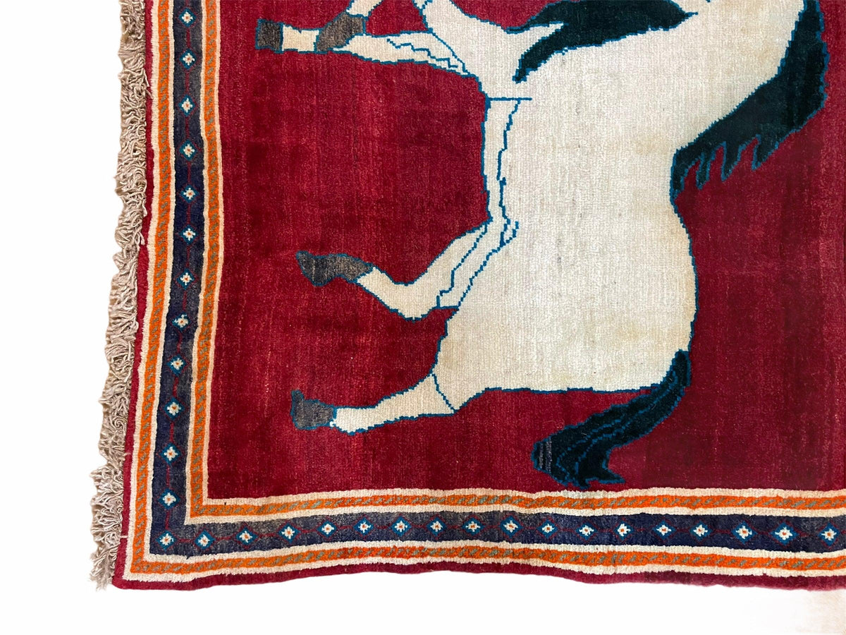 3.5 X 6 Handmade Hand-Knotted New Vintage Rug Quality Wool White Horses Red - Jewel Rugs, view 9