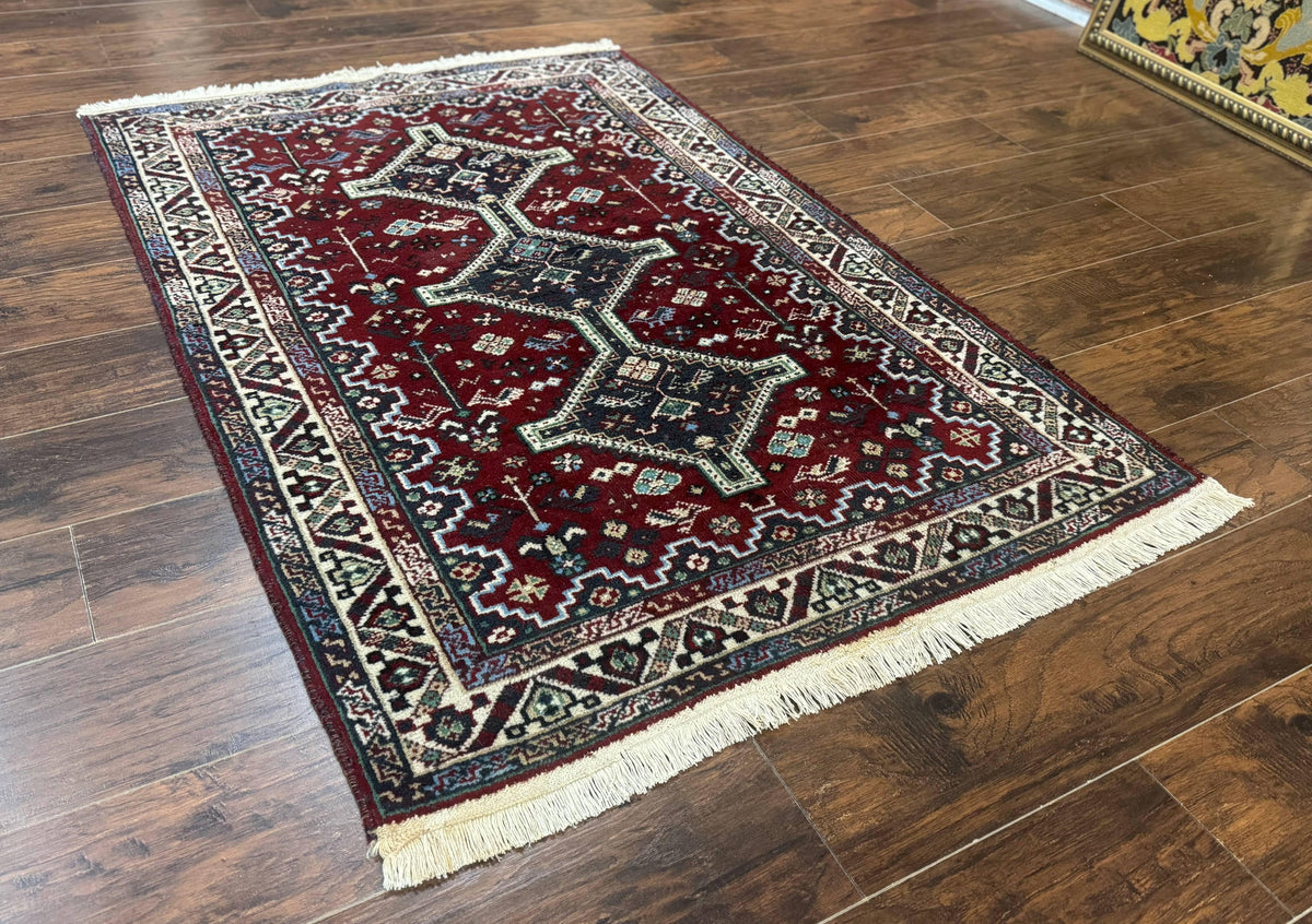 Persian Afshar Rug 4x5 Red Navy Geometric Tribal Wool Carpet - Jewel Rugs, view 3