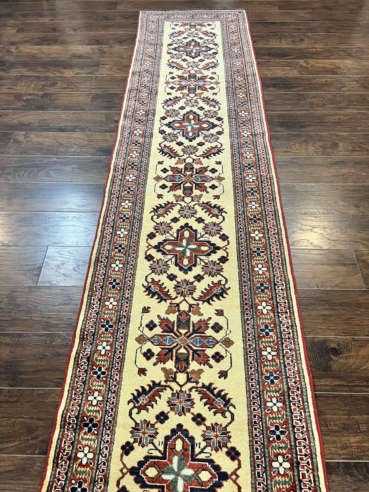 Afghan Heriz Runner Rug 2.9 x 12, Vintage Hand Knotted Persian Carpet for Hallway, 12ft Runner, Wool, Cream - Jewel Rugs, view 13