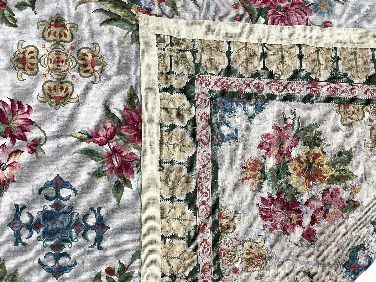 Hand-Knotted Needlepoint Carpet 6x9, Ivory/Cream Background, Colorful Flowers, Yellow Border, Aubusson Rug 6 x 9, New, Handmade - Jewel Rugs, view 10