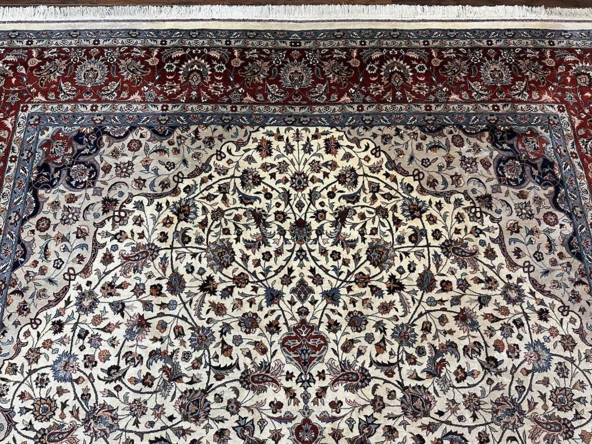 Sino Persian Rug 9x12, Vintage Wool Oriental Carpet, Floral Medallion, Wool Rug, Cream and Maroon - Jewel Rugs, view 3