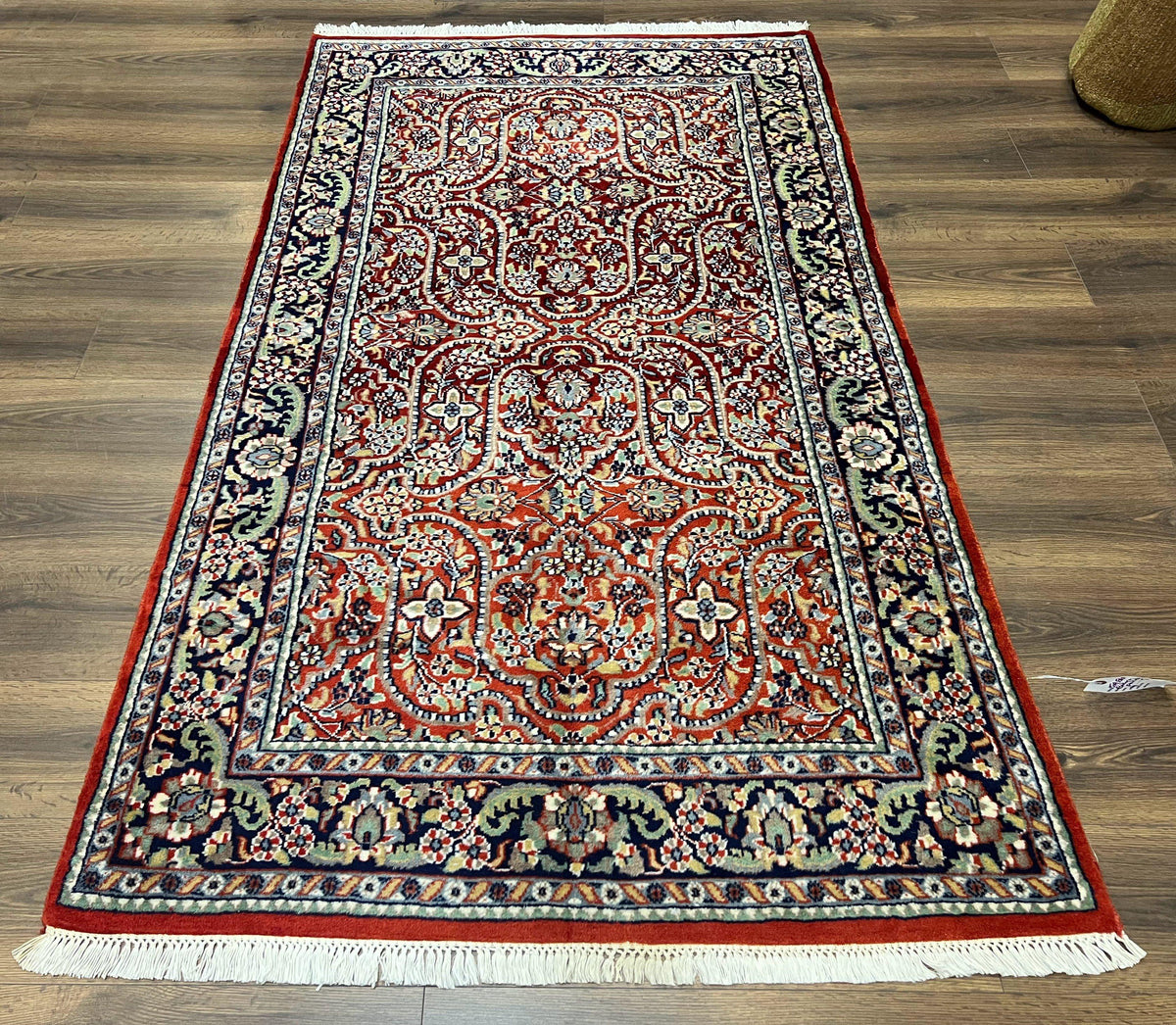 Indo Persian Rug 4x7, Allover Floral Oriental Carpet, Red and Navy Blue, Hand Knotted Indian Kashmiri Traditional Vintage Area Rug 4 x 7 ft - Jewel Rugs, view 2
