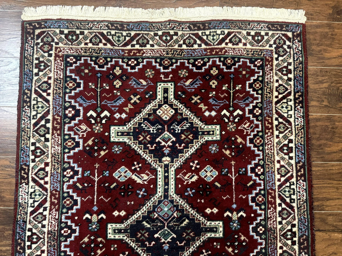 Persian Afshar Rug 4x5 Red Navy Geometric Tribal Wool Carpet - Jewel Rugs, view 4