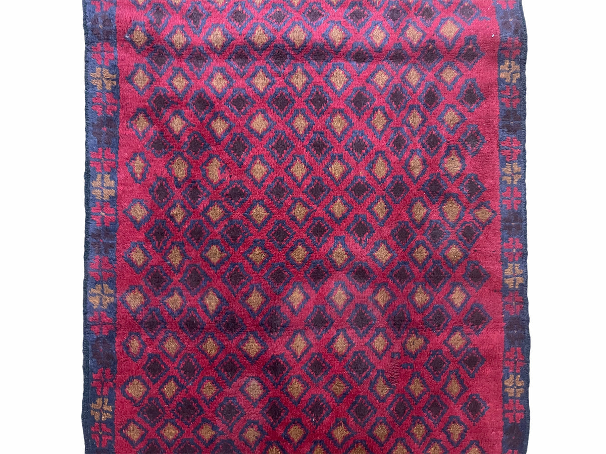 3x5 New Vintage Handmade Tribal Wool Rug Balouch Rug Afghan Rug Red Blue Diamond - Jewel Rugs, view 5