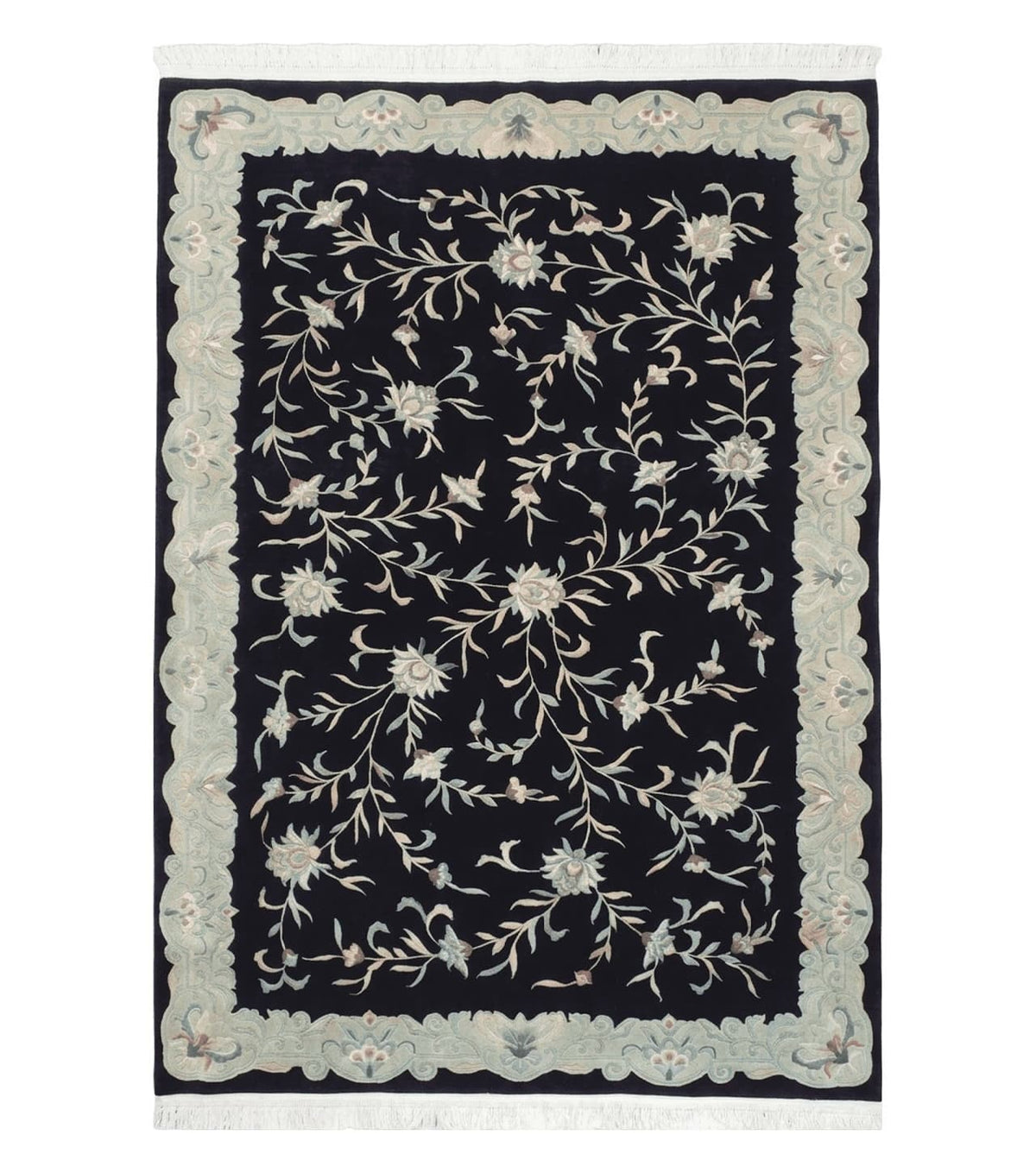 6x9 Vintage Black Gray Chinese Rug 120 Lines Wool Carpet Floral Design Hand-Knotted Soft Pile Entryway Rug Foyer Rug Nice - Jewel Rugs