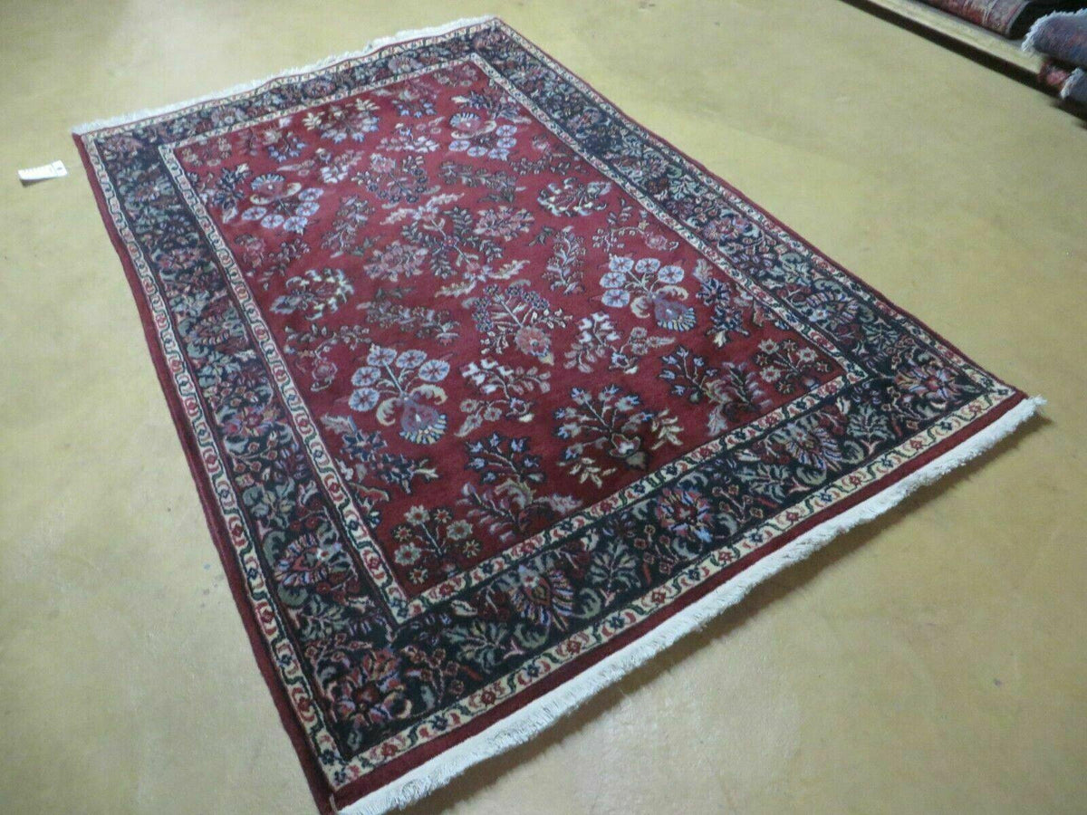 4' X 6' Vintage Handmade Fine India Jaipur Floral Oriental Wool Rug Red Nice - Jewel Rugs, view 2