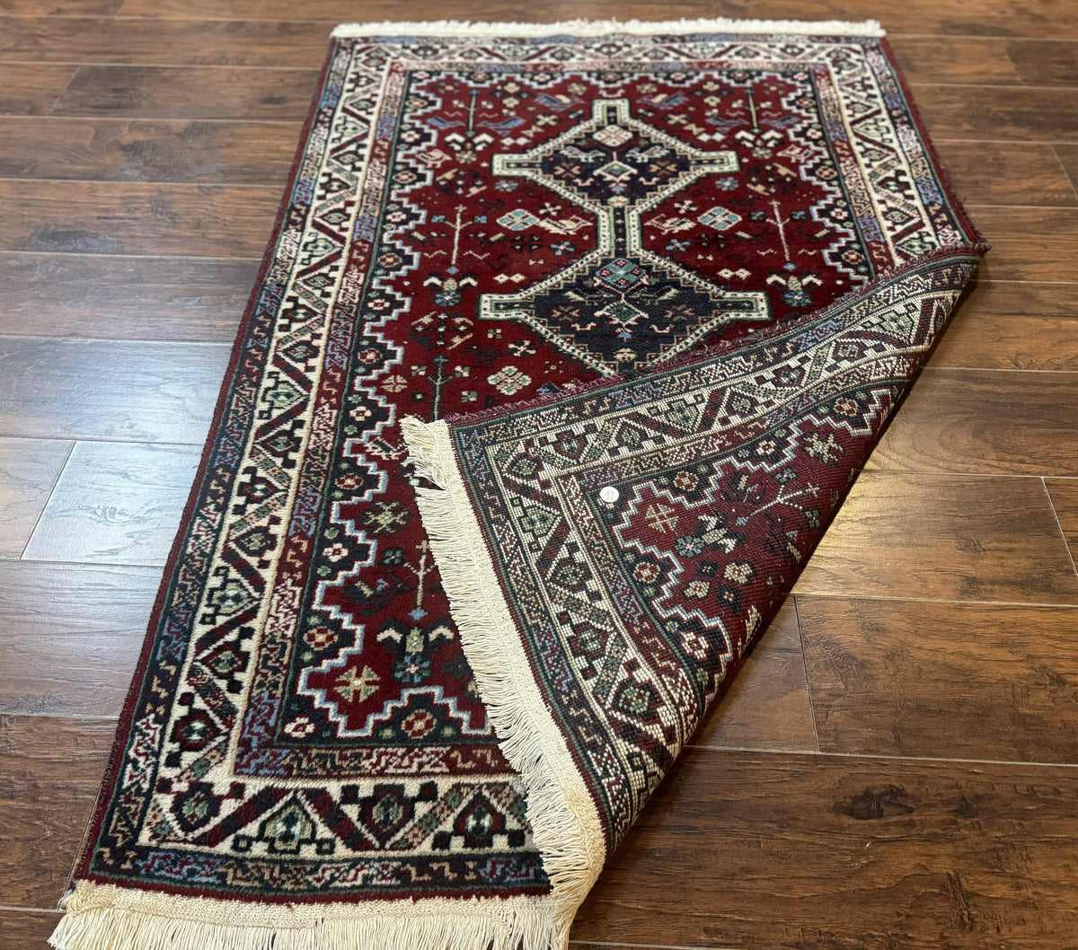 Persian Afshar Rug 4x5 Red Navy Geometric Tribal Wool Carpet - Jewel Rugs, view 12