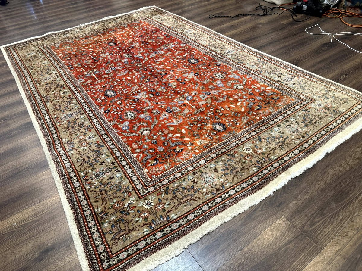 Persian Tabriz Rug 6x10, Burnt Orange and Tan, Animal Pictorials, Deer, Floral, Taba Tabae Carpet - Jewel Rugs, view 12