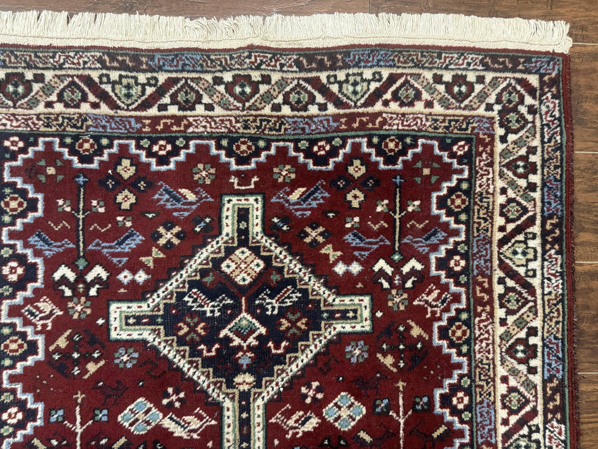 Persian Afshar Rug 4x5 Red Navy Geometric Tribal Wool Carpet - Jewel Rugs, view 8
