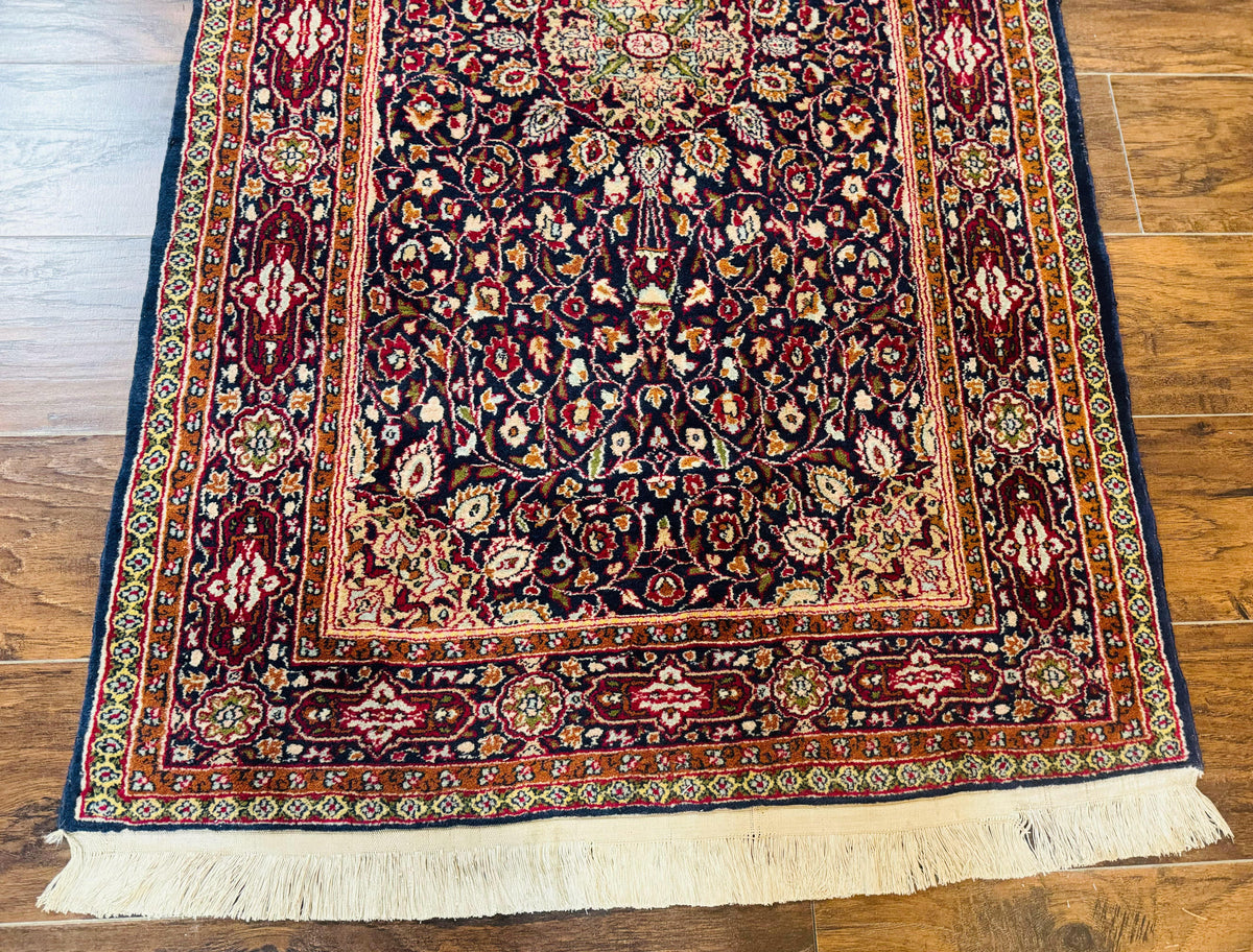 Indo Kashmiri Rug 3x5, Navy Blue, Very Fine 400 KPSI, Pair A - Jewel Rugs, view 6