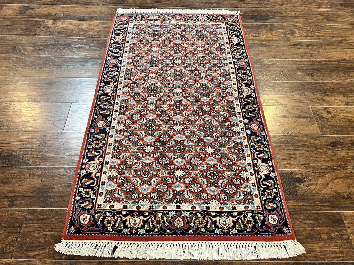 Indo Persian Rug 3x5, Red and Navy Blue, Wool Vintage Handmade Small Carpet 3 x 5 ft, Herati Pattern, Bidjar Rug - Jewel Rugs, view 2