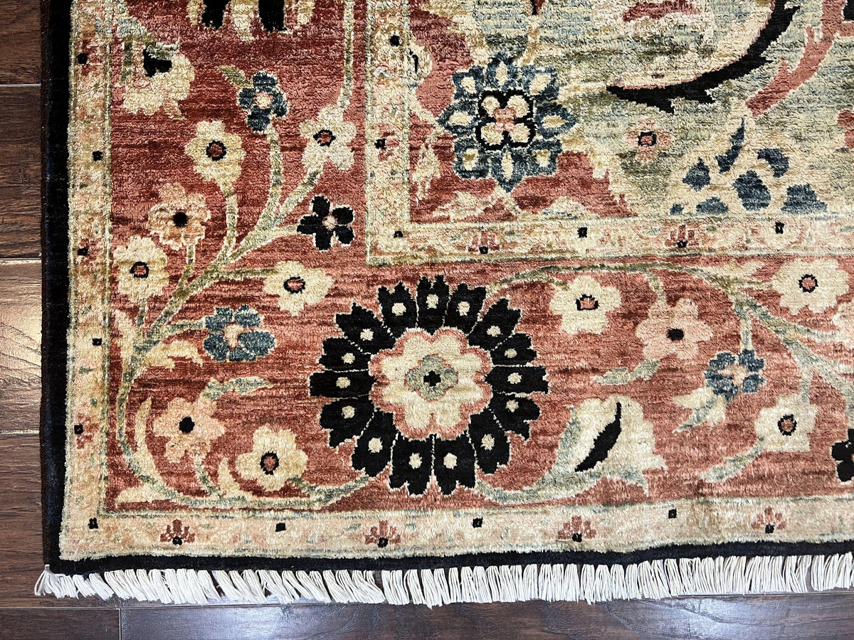 Pak Persian Rug 8x10, Pakistani Mahal Sultanabad Carpet, Signature from Master Weaver, Shiny Wool, Black Red Vintage Handmade Medallion Rug - Jewel Rugs, view 9