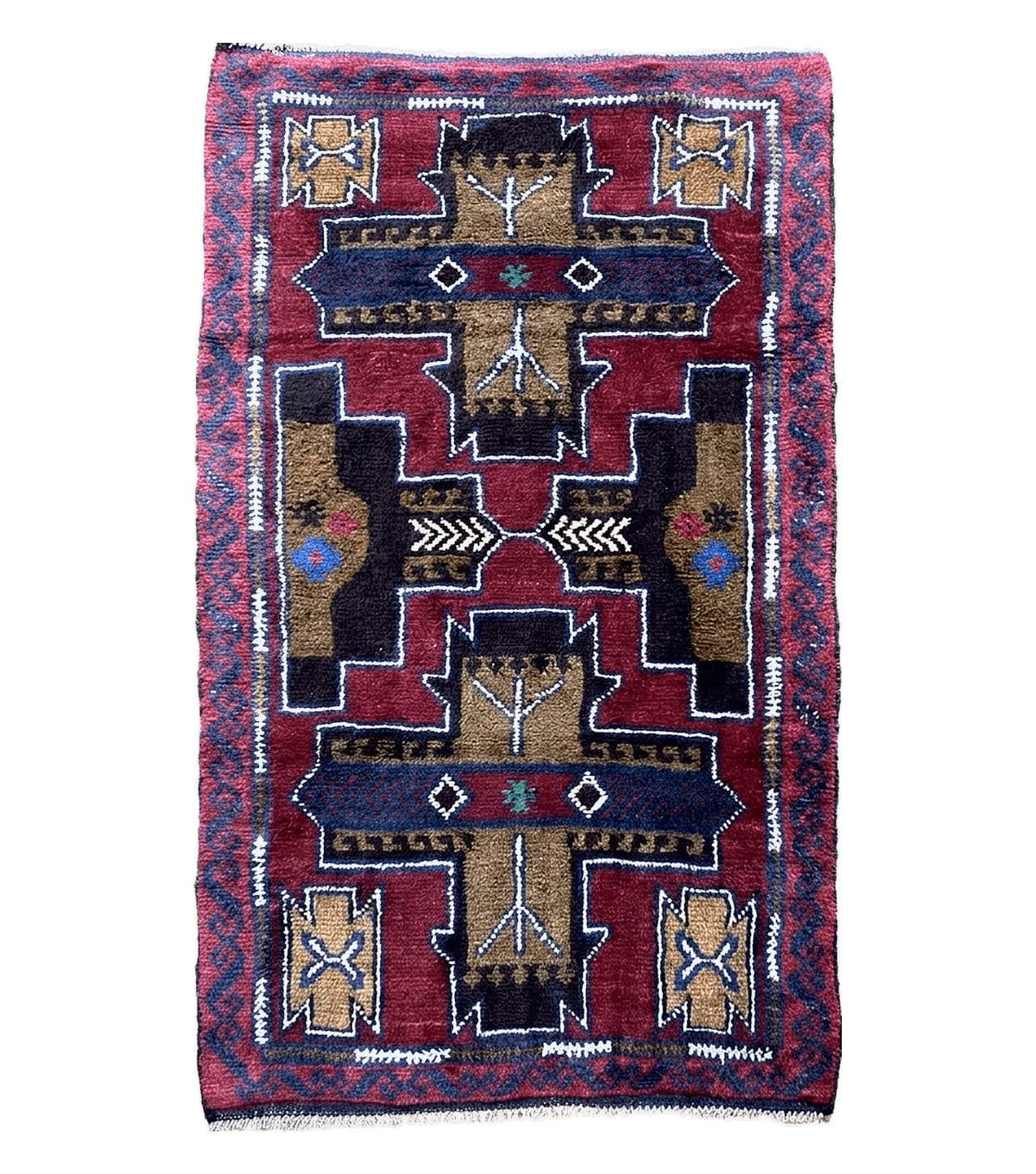 2' 10" X 4' 9" Vintage Handmade Tribal Wool Rug Balouchi Rug Afghan Rug Red Blue - Jewel Rugs