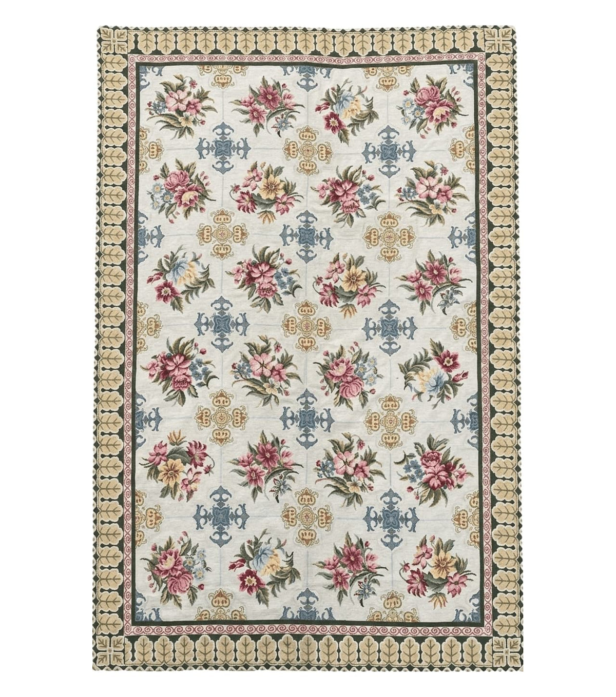 Hand-Knotted Needlepoint Carpet 6x9, Ivory/Cream Background, Colorful Flowers, Yellow Border, Aubusson Rug 6 x 9, New, Handmade - Jewel Rugs